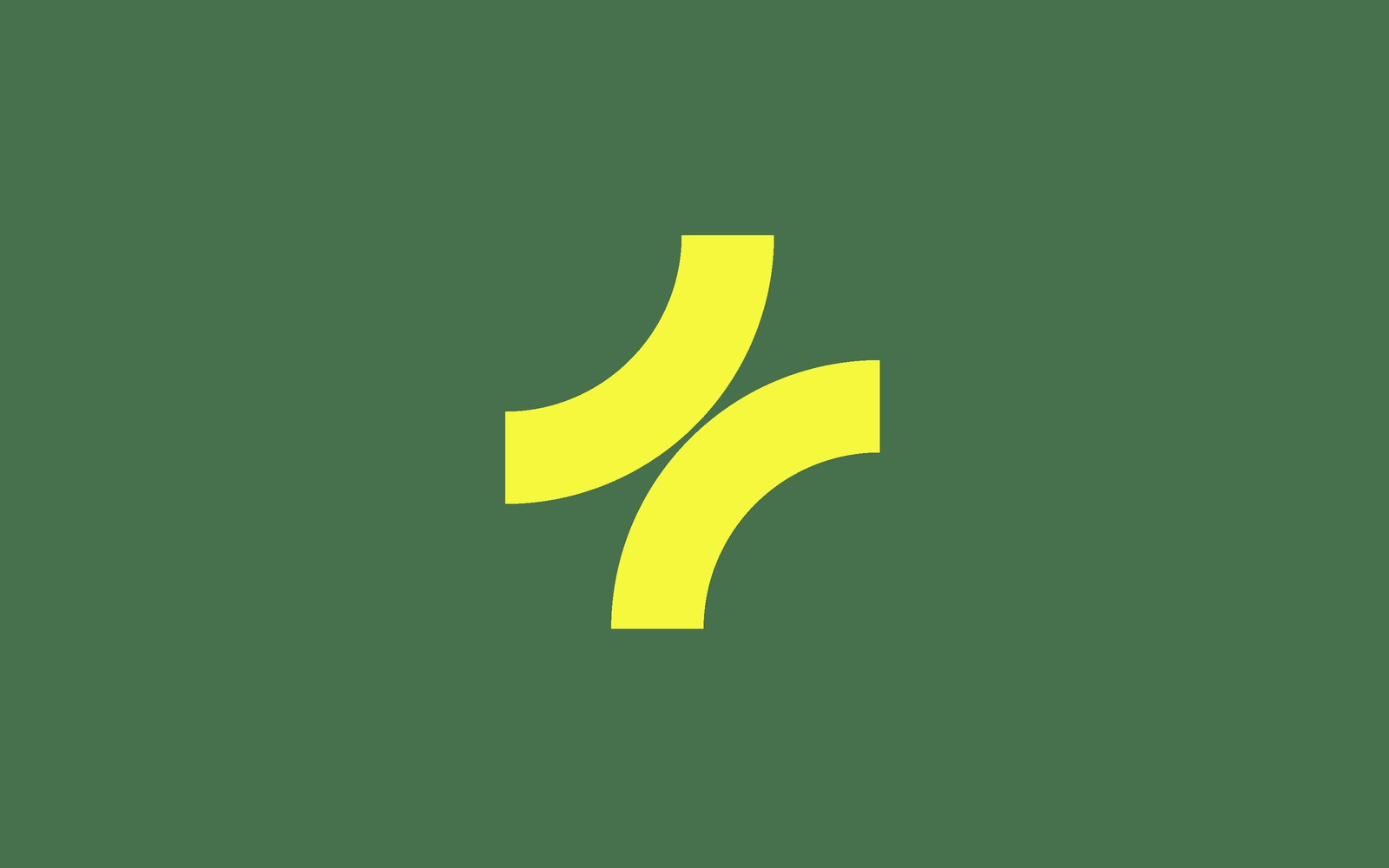 Yellow curved logo with two interlocking S-shaped bands on a green background